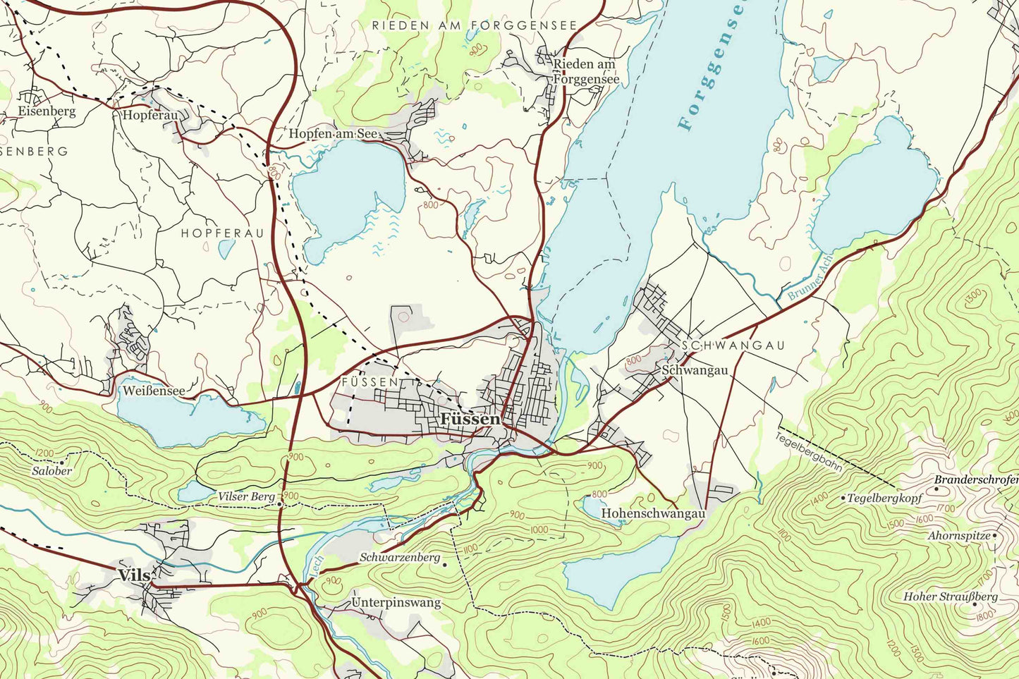Füssen - Vintage Topographische Landkarte, Allgäuer Alpen