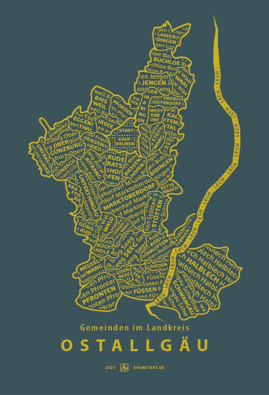 Landkreis Ostallgäu, Siebdruck 50x40 cm
