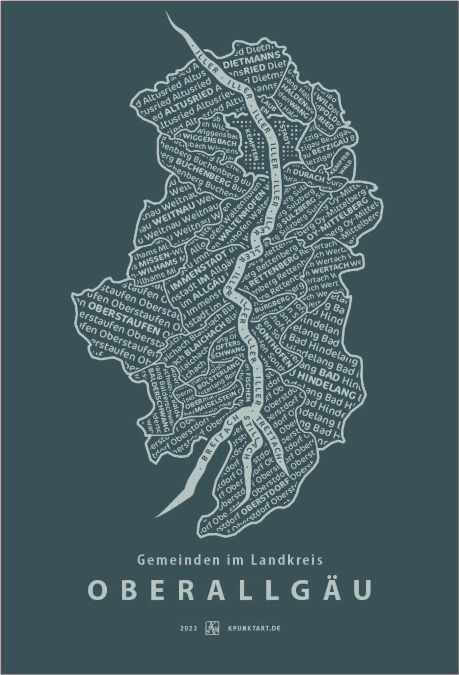 Landkreis Oberallgäu, Siebdruck 50x40 cm