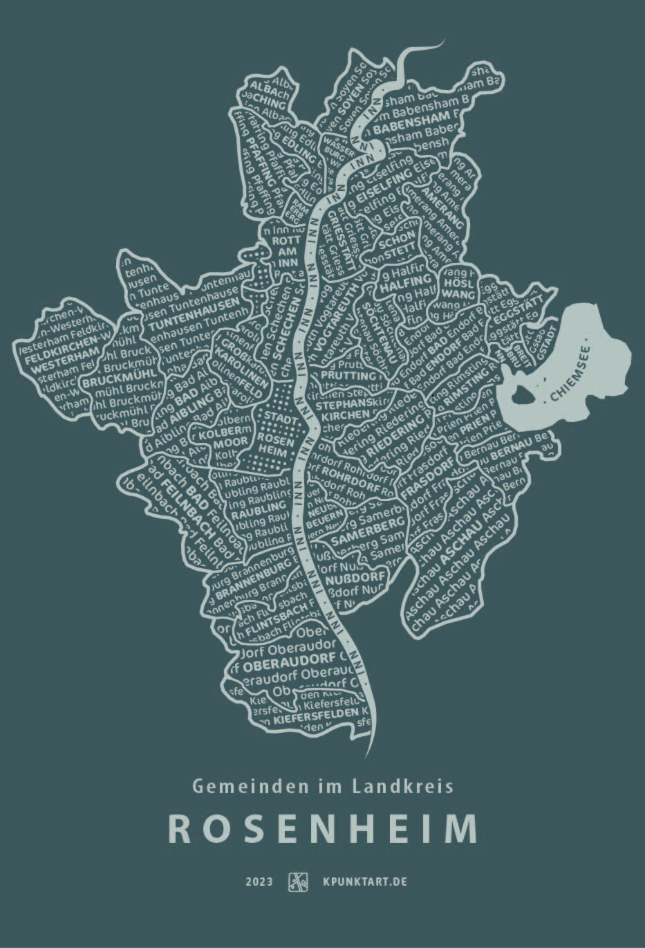 Landkreis Rosenheim, Siebdruck 50x40 cm