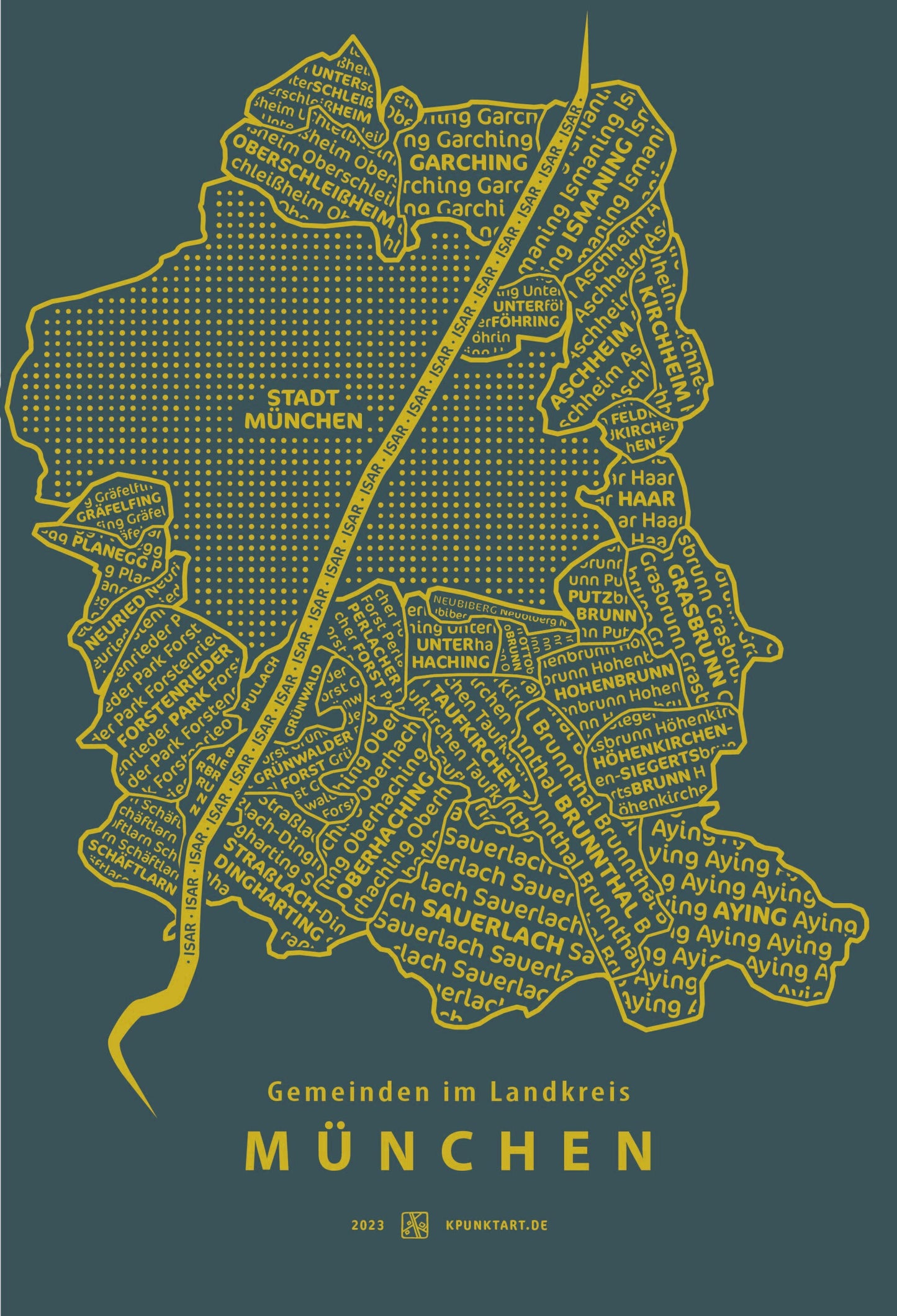 Landkreis München, Siebdruck 50x40 cm