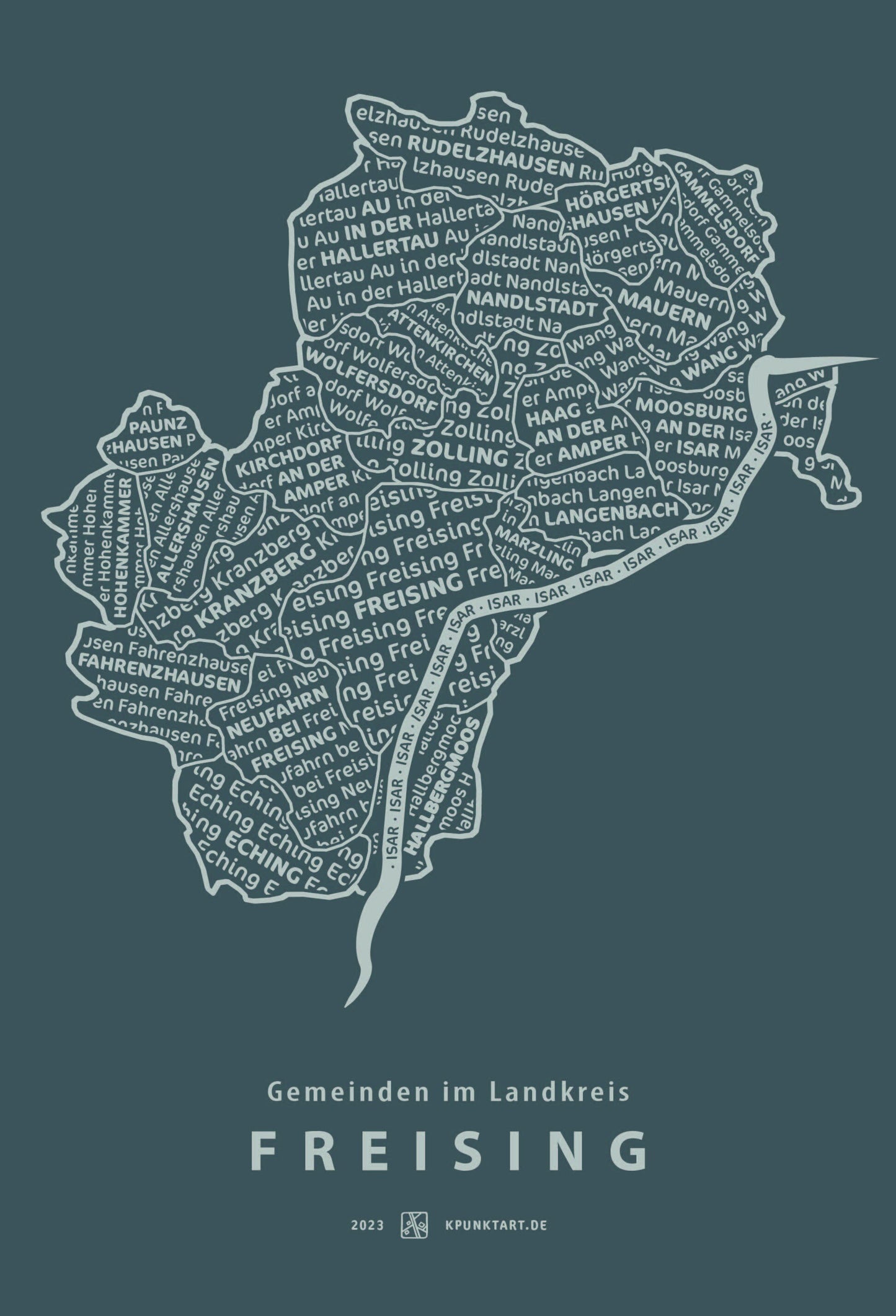 Landkreis Freising, Siebdruck 50x40 cm