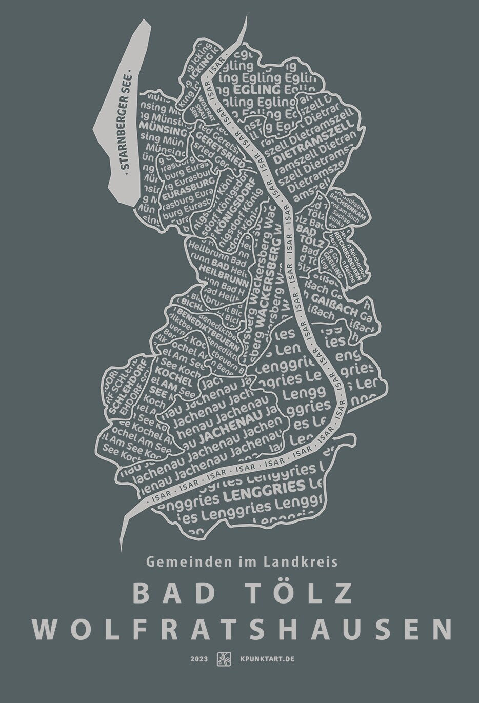 Landkreis Bad Tölz-Wolfratshausen, Siebdruck 50x40 cm