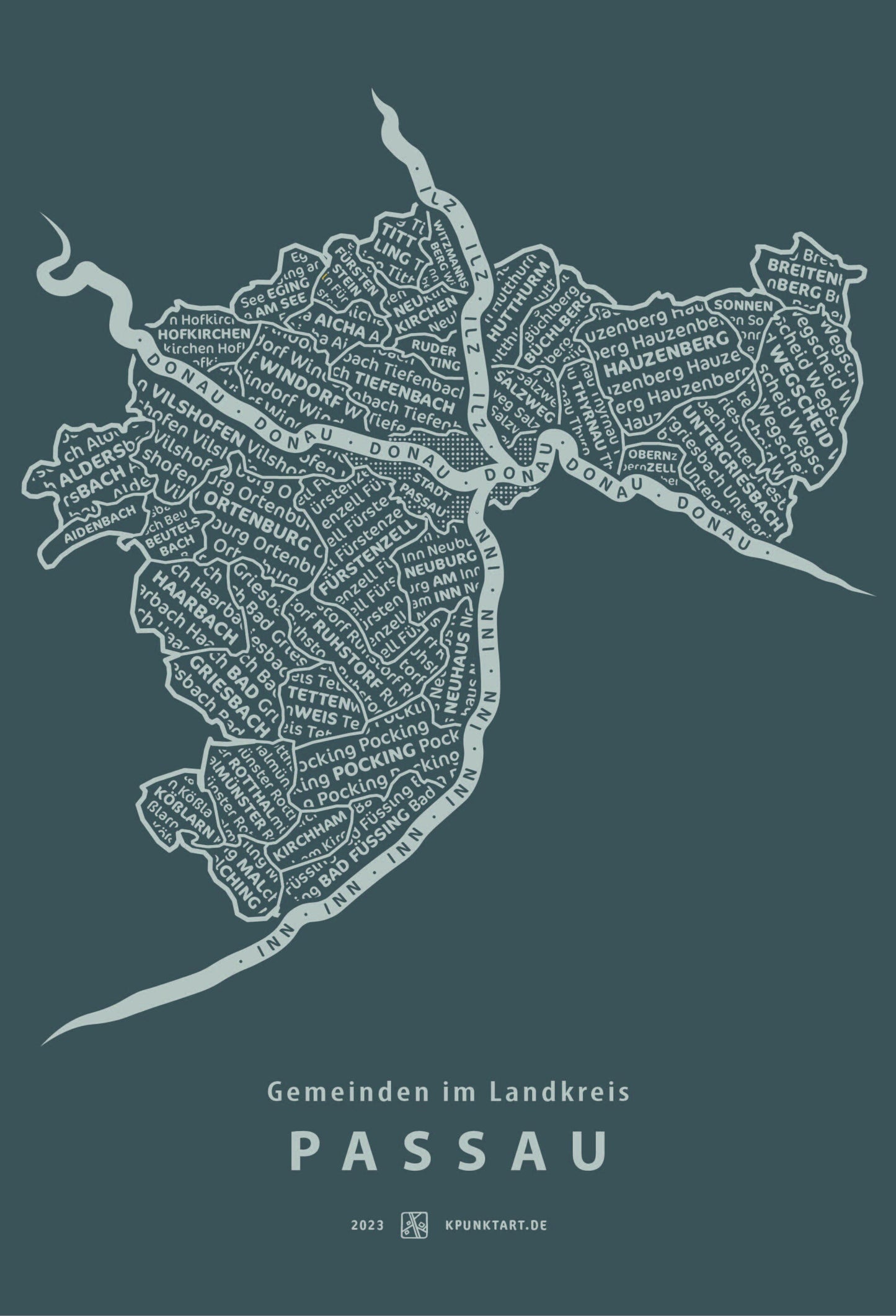 Landkreis Passau, Siebdruck 50x40 cm