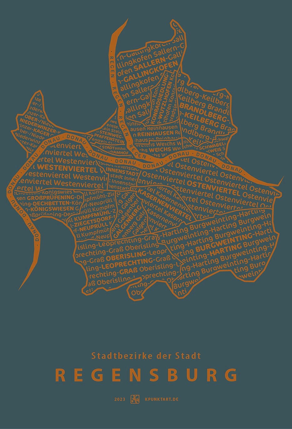 Stadt Regensburg, Siebdruck 50x40 cm