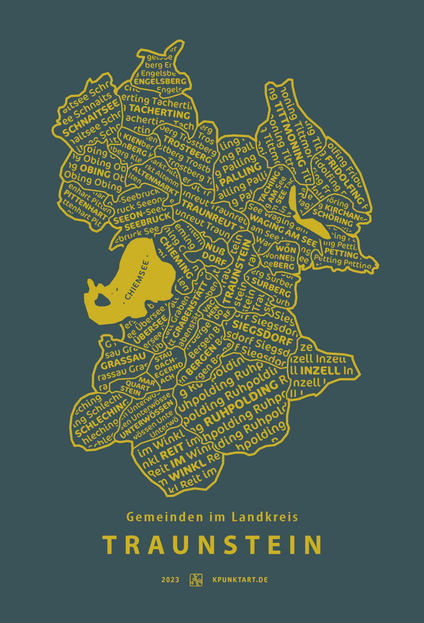 Landkreis Traunstein, Siebdruck 50x40 cm