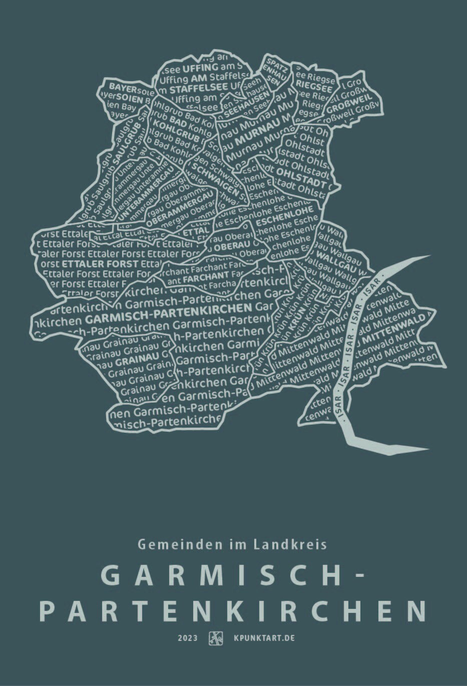 Landkreis Garmisch-Partenkirchen, Siebdruck 50x40 cm