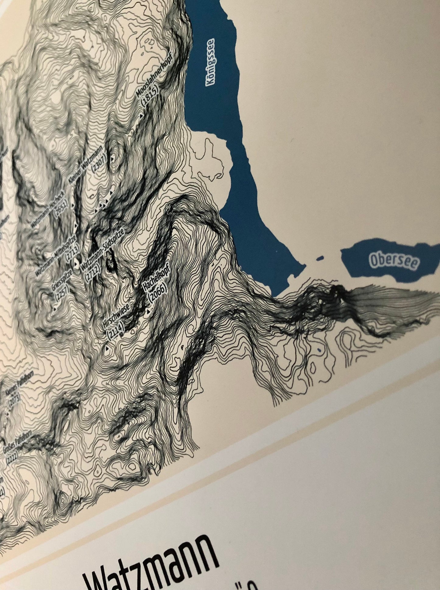 Detailaufnahme der Watzmann Karte mit Königssee und Obersee