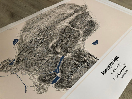Poster Ammergauer Alpen Landkarte Topografie