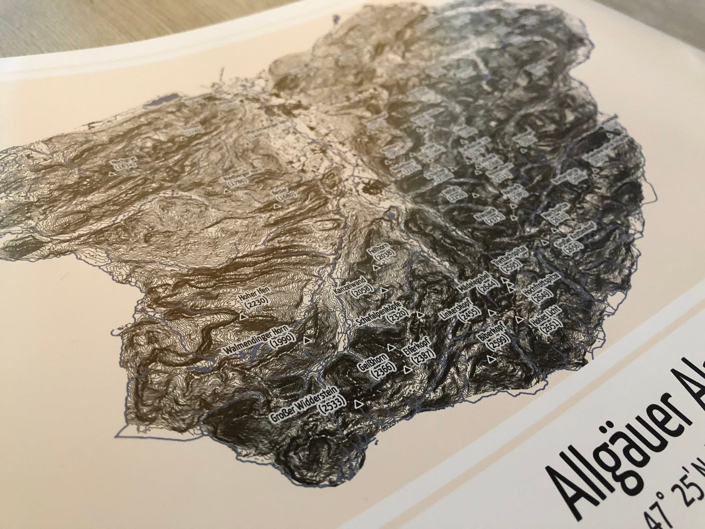 Allgäuer Alpen Höhenlinienkarte Druck 30 x 40 cm oder 50 x 70 cm
