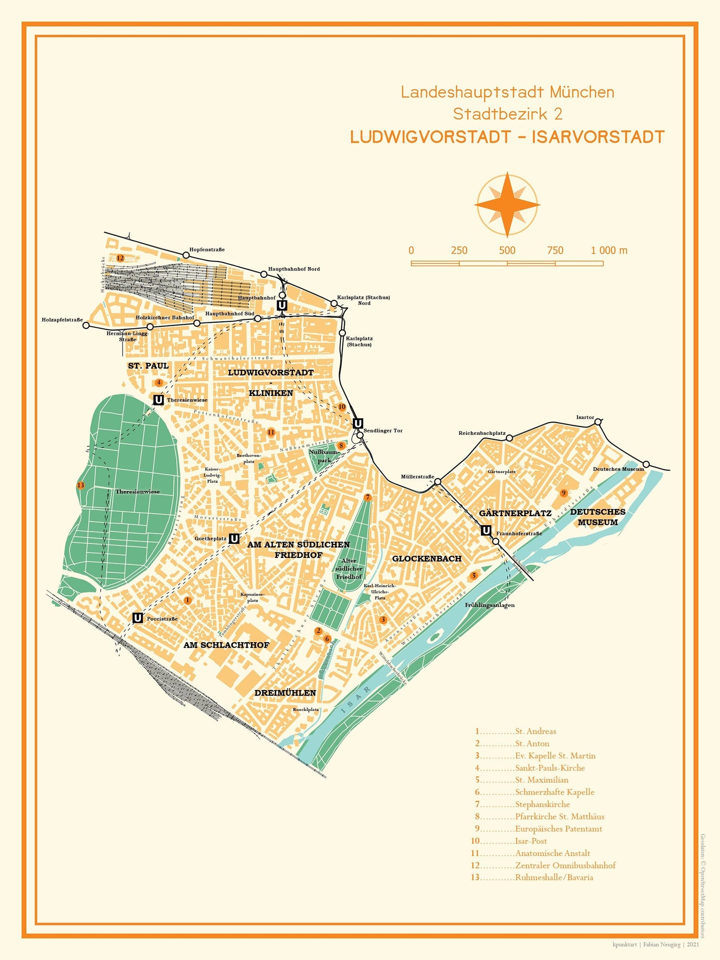 Poster Stadtkarte München Ludwigvorstadt-Isarvorstadt