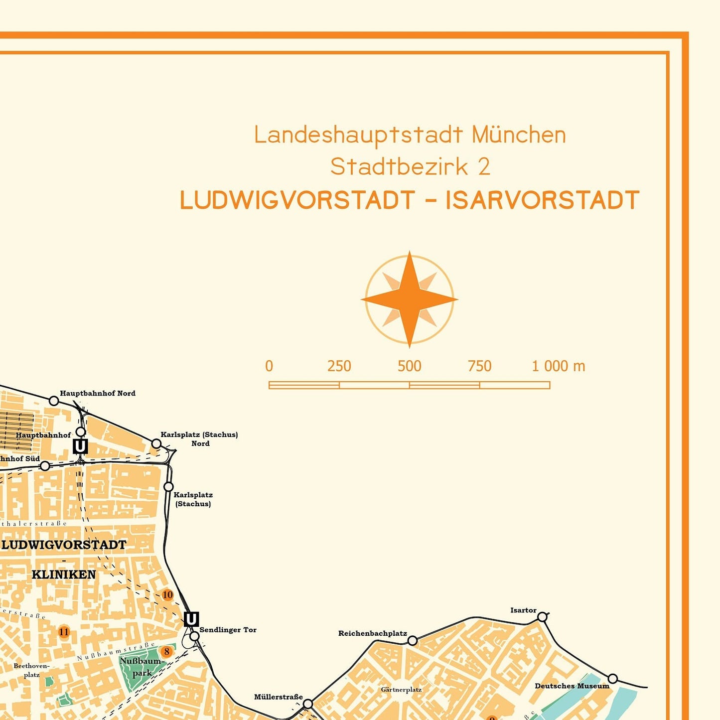 Poster Stadtkarte München Ludwigvorstadt-Isarvorstadt