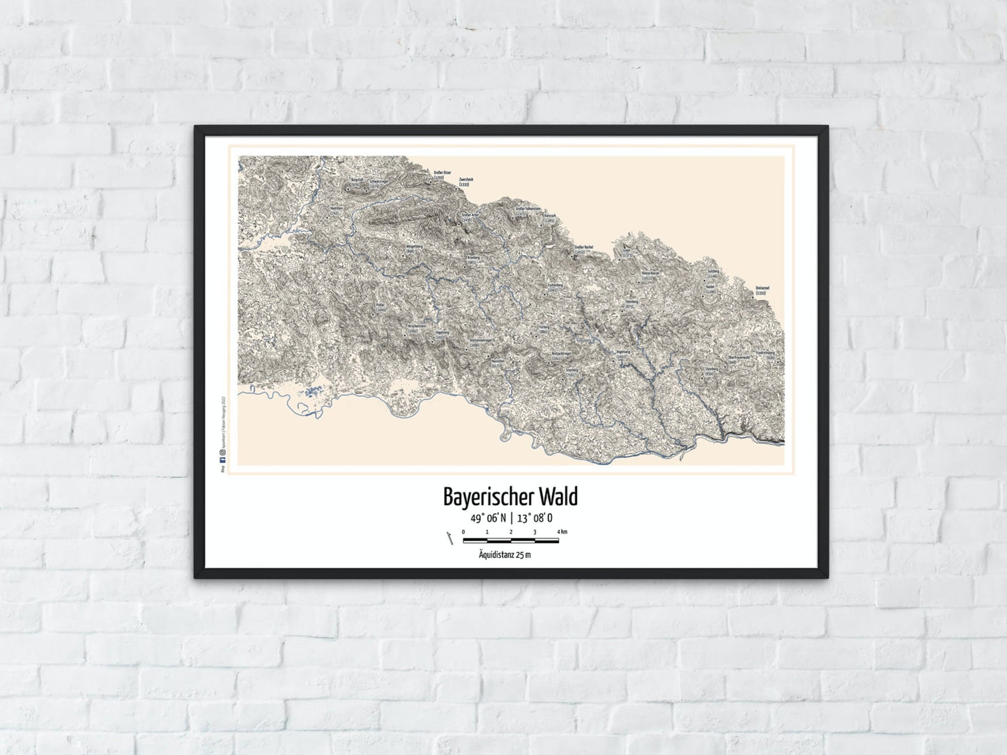 Poster Bayerischer Wald Landkarte Topographie