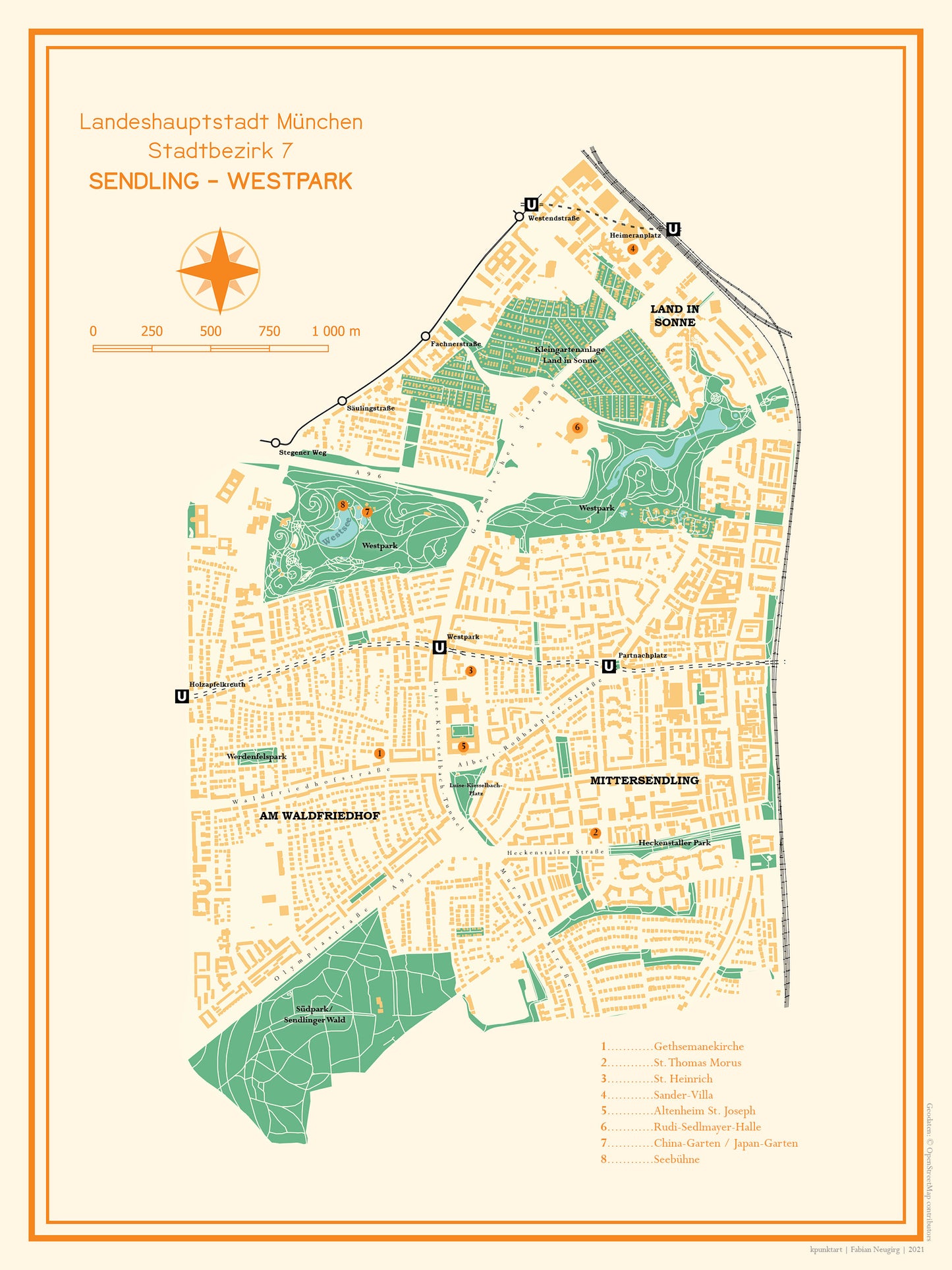 Poster Stadtkarte München Sendling-Westpark
