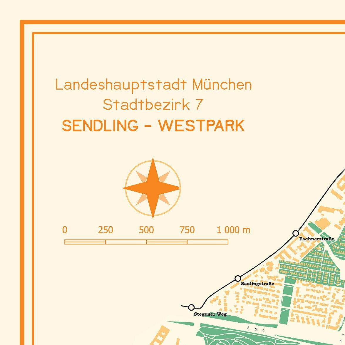 Poster Stadtkarte München Sendling-Westpark
