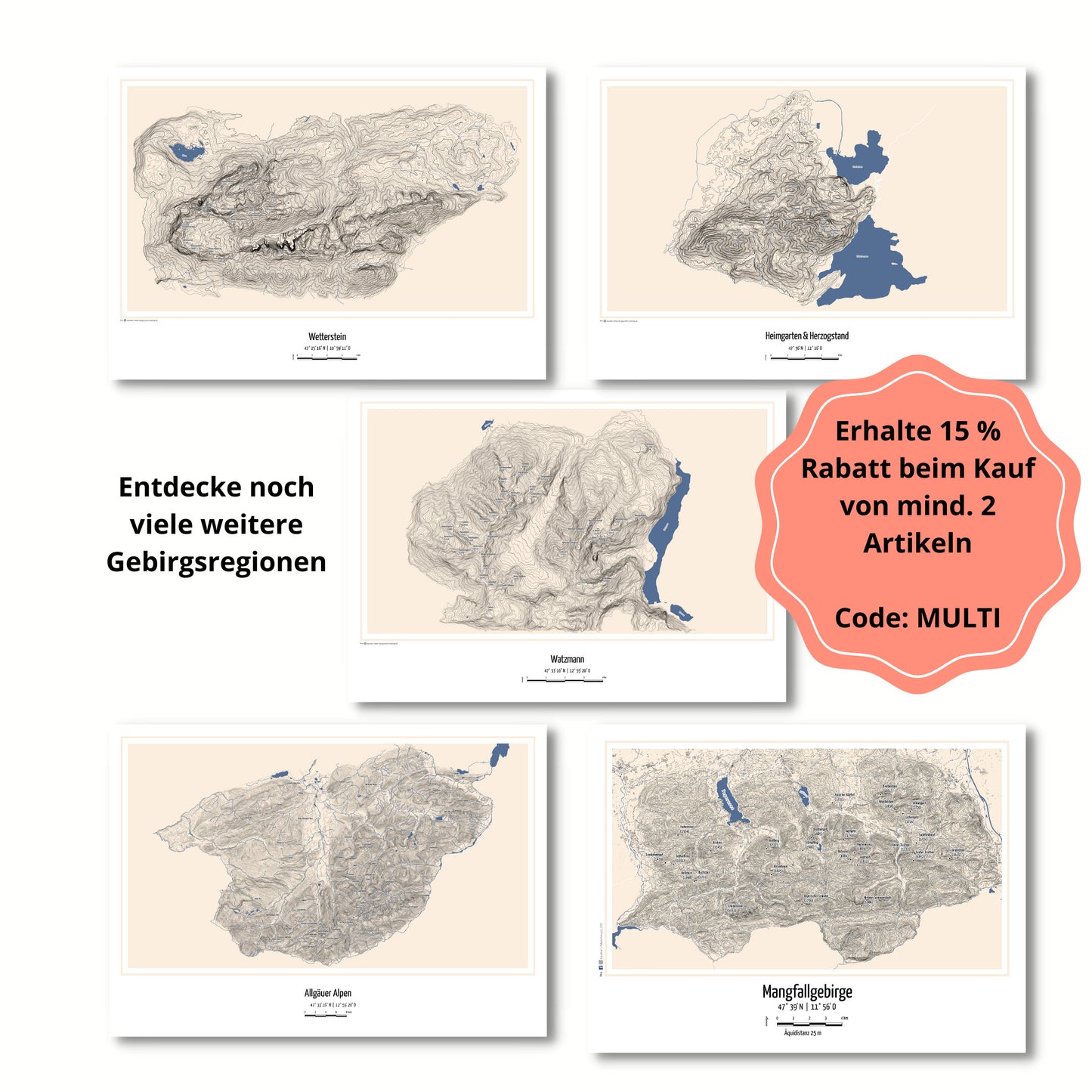 Poster Wettersteingebirge Landkarte Topographie