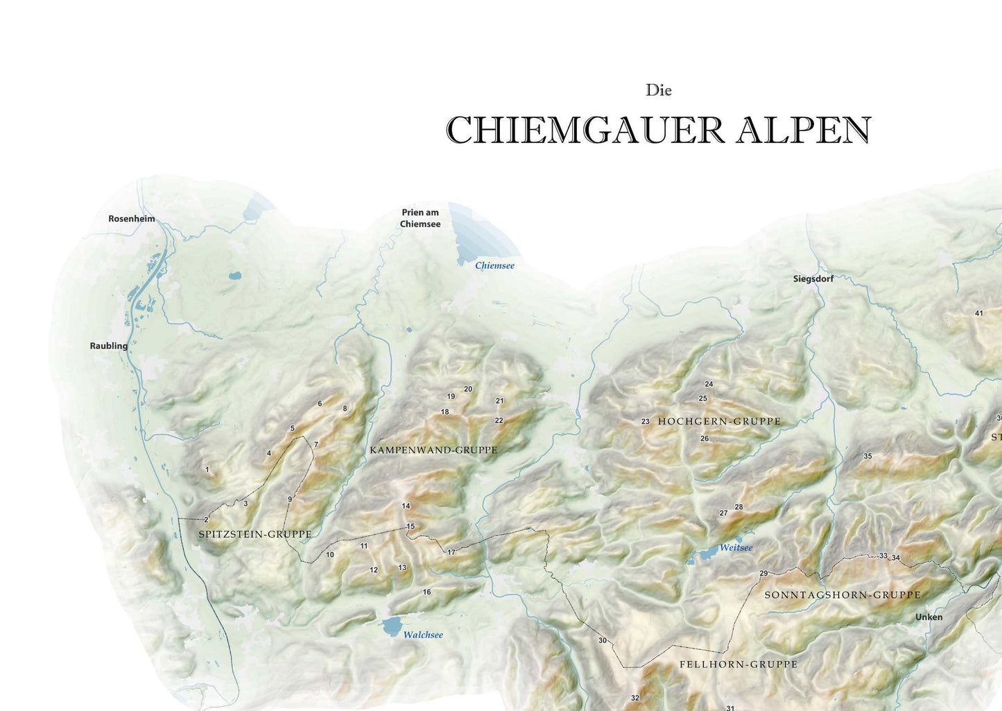 Chiemgauer Alpen Relief Karte 40 x 50 cm
