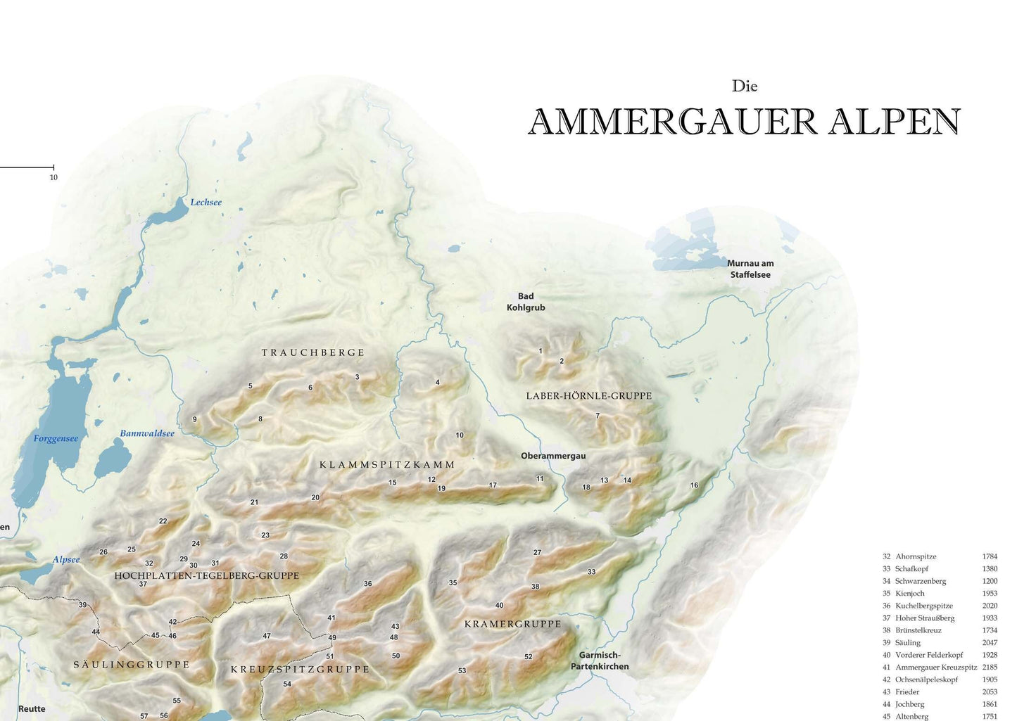 Ammergauer Alpen Reliefkarte 40 x 50 cm