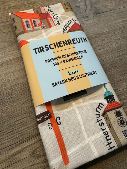 Geschirrtuch Tirschenreuth – detailreich illustriertes Küchentuch aus 100 Prozent Baumwolle