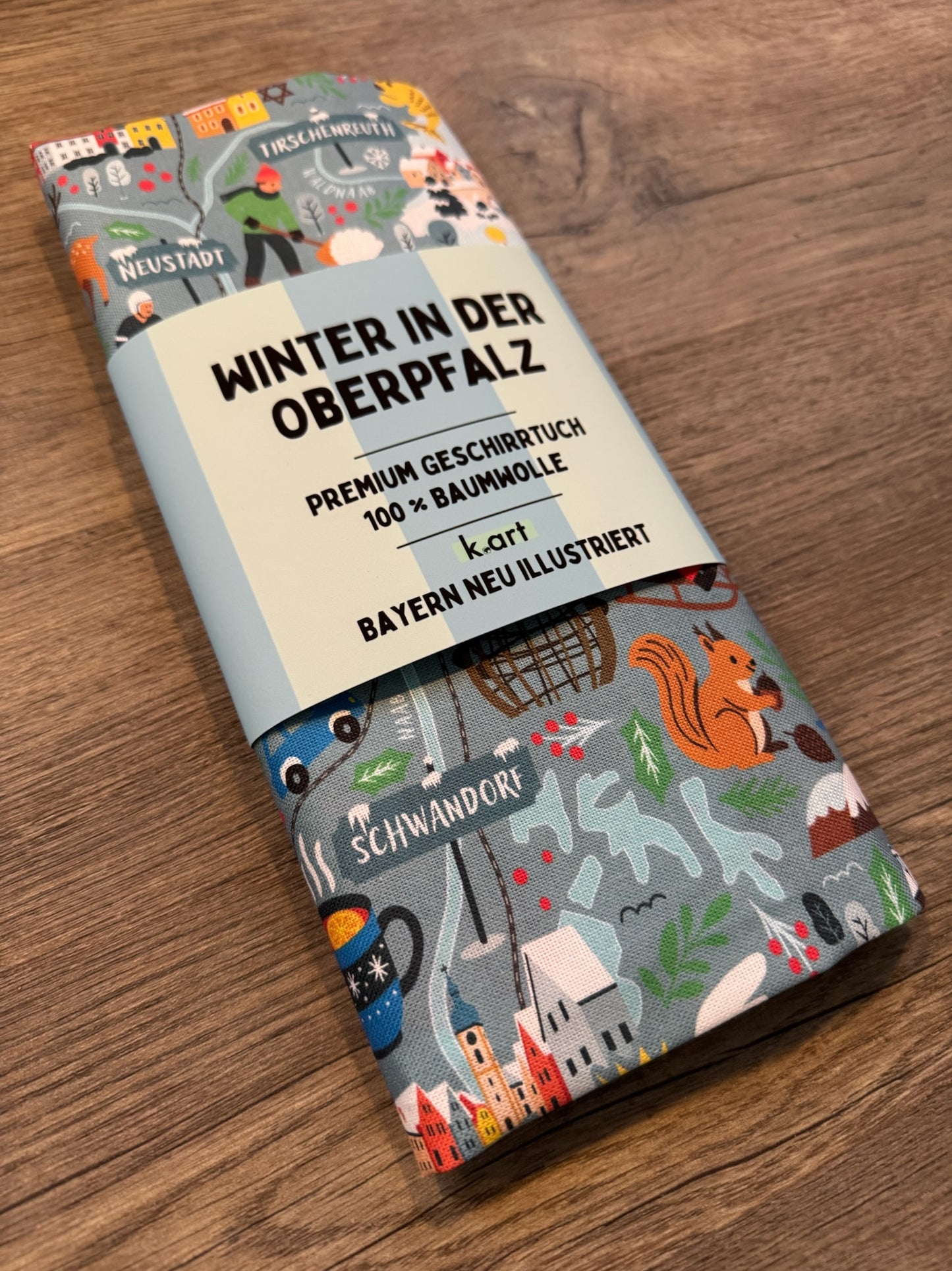 Geschirrtuch Winter in der Oberpfalz – hochwertiges Baumwolltuch mit Kartenmotiv