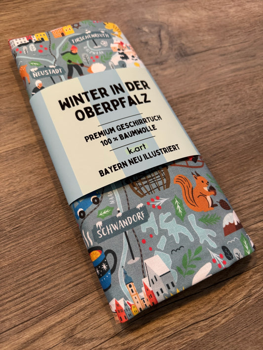 Geschirrtuch Winter in der Oberpfalz – hochwertiges Baumwolltuch mit Kartenmotiv