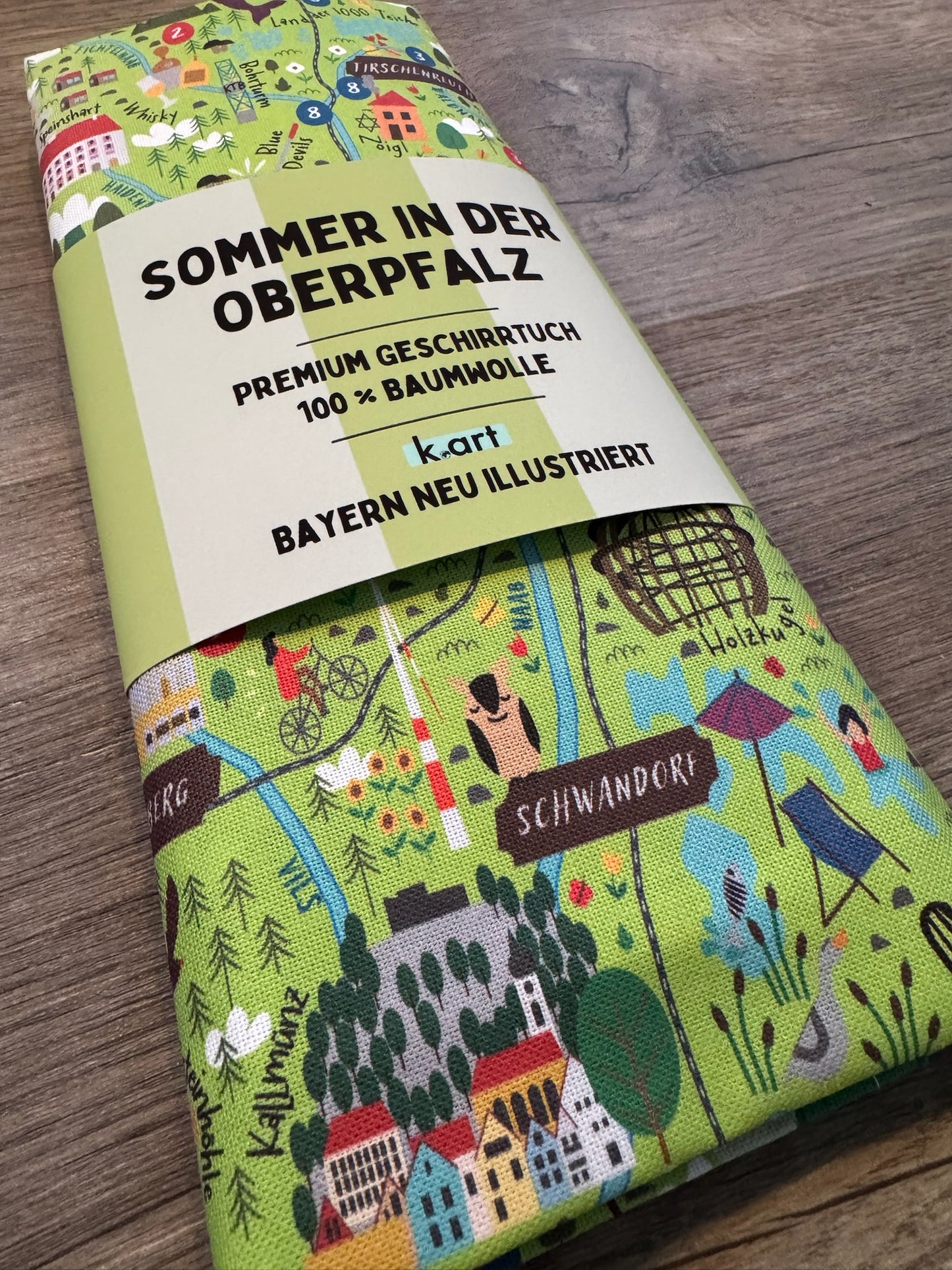 Geschirrtuch Sommer in der Oberpfalz – hochwertiges Baumwolltuch mit Kartenmotiv