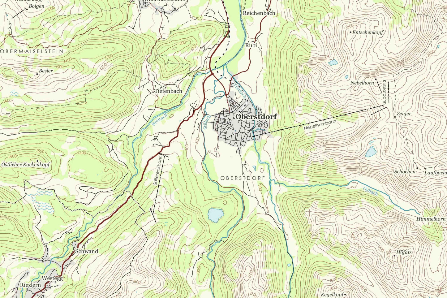 Oberstdorf - Vintage Topographische Landkarte Allgäuer Alpen