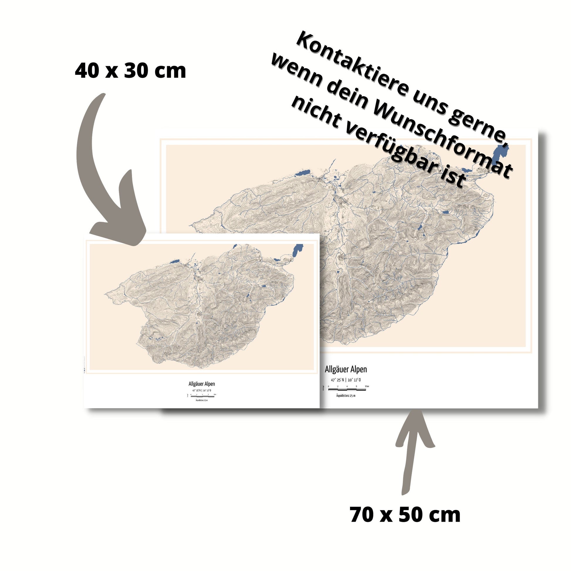 Vergleich von zwei Formaten der Allgäuer Alpen Karte