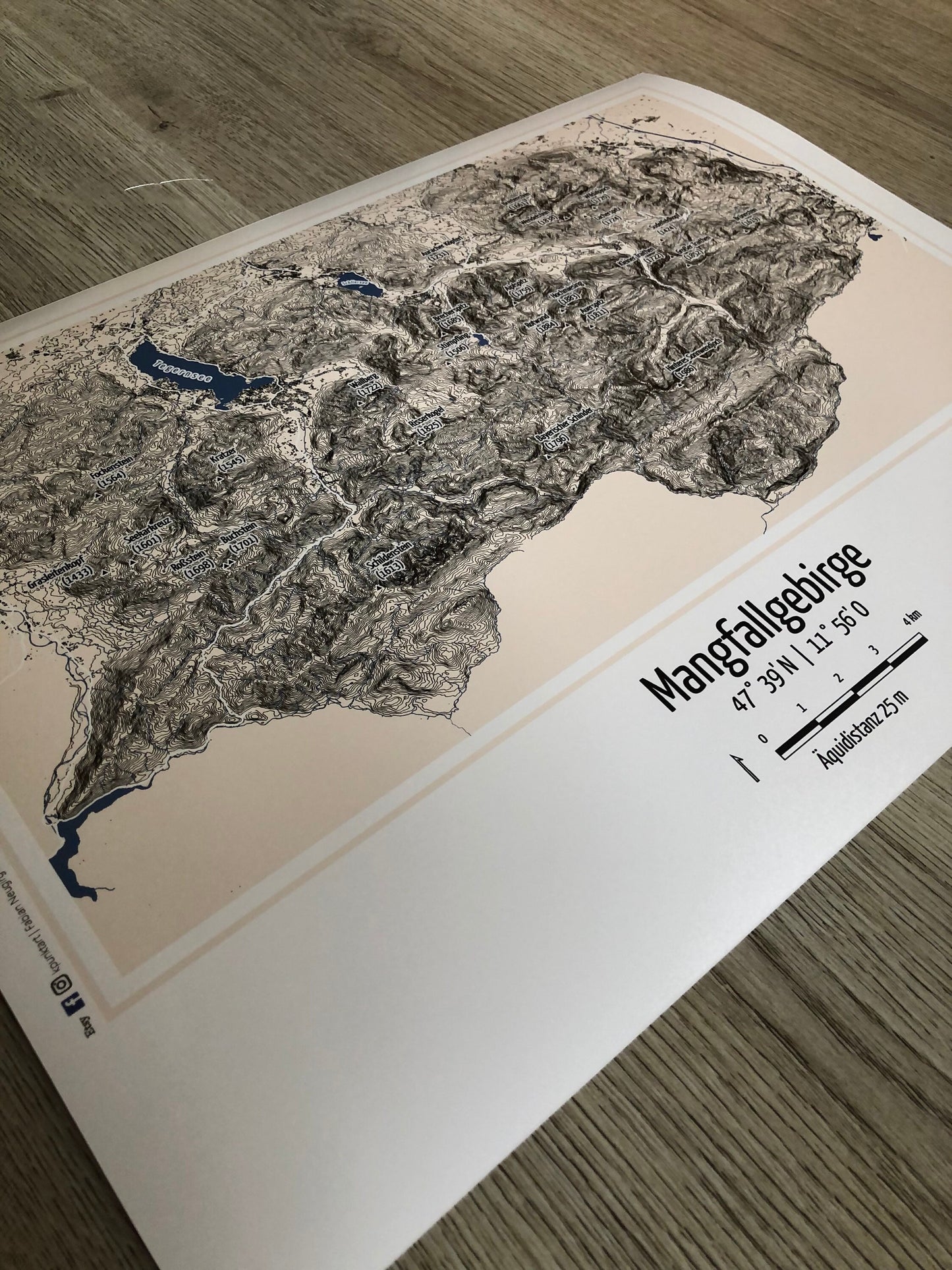 Schrägansicht der Mangfallgebirge Karte mit Höhenlinien