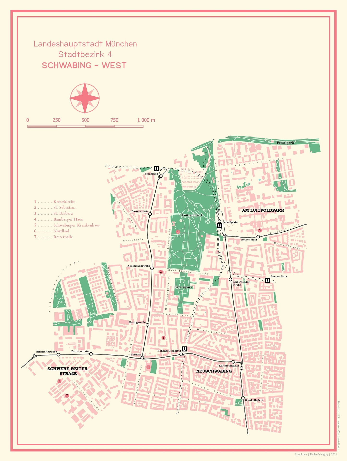 Poster Stadtkarte München Schwabing-West