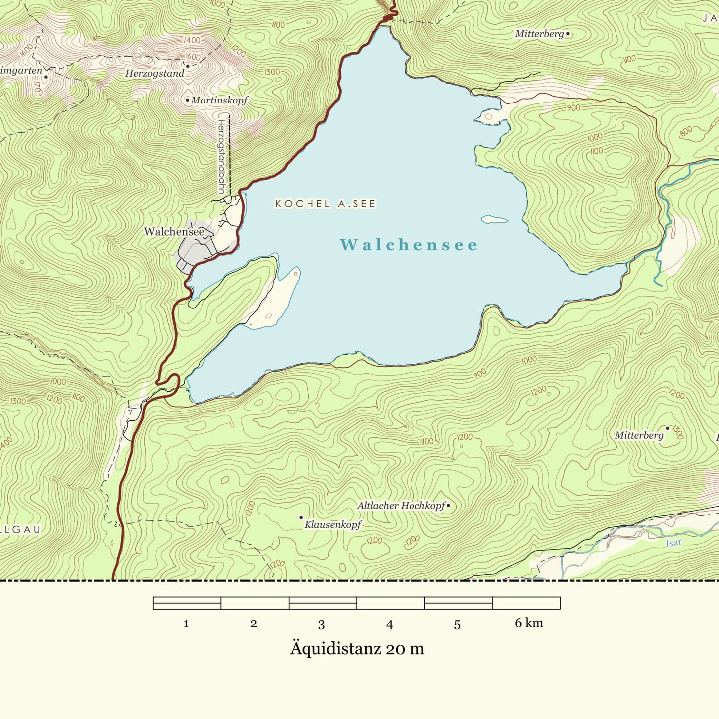 Kochelsee und Walchensee - Vintage Landkarte Bayern