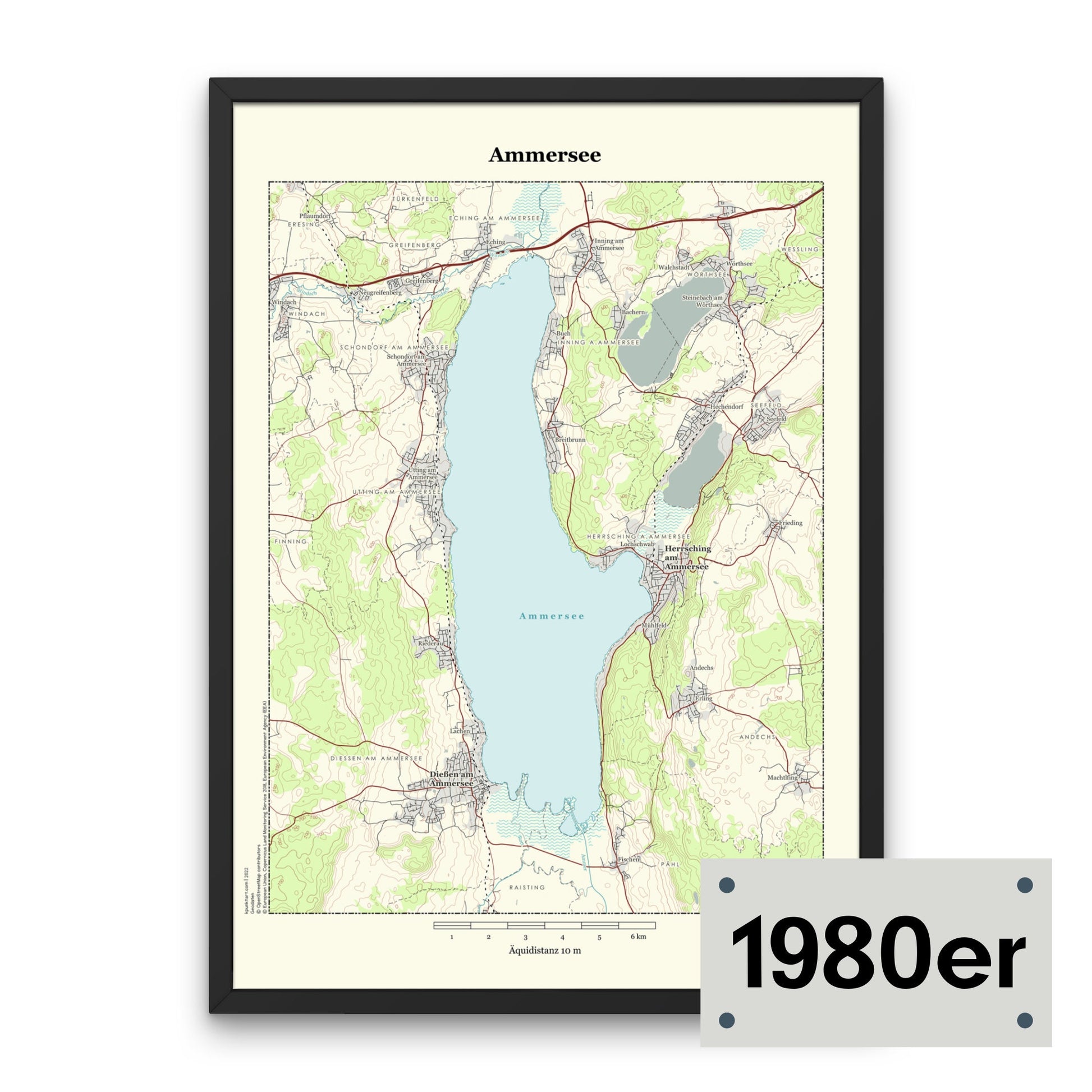 Topographische Karte vom Ammersee im Stil der 80er