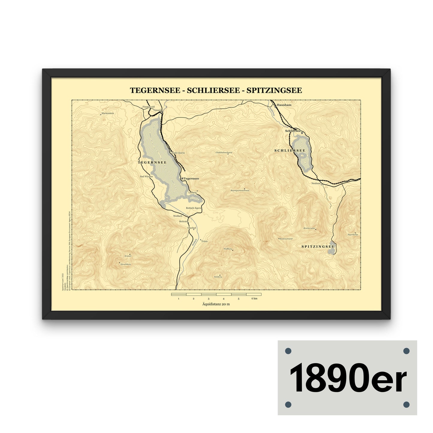 Tegernsee, Schliersee, Spitzingsee - Vintage Landkarte Bayern