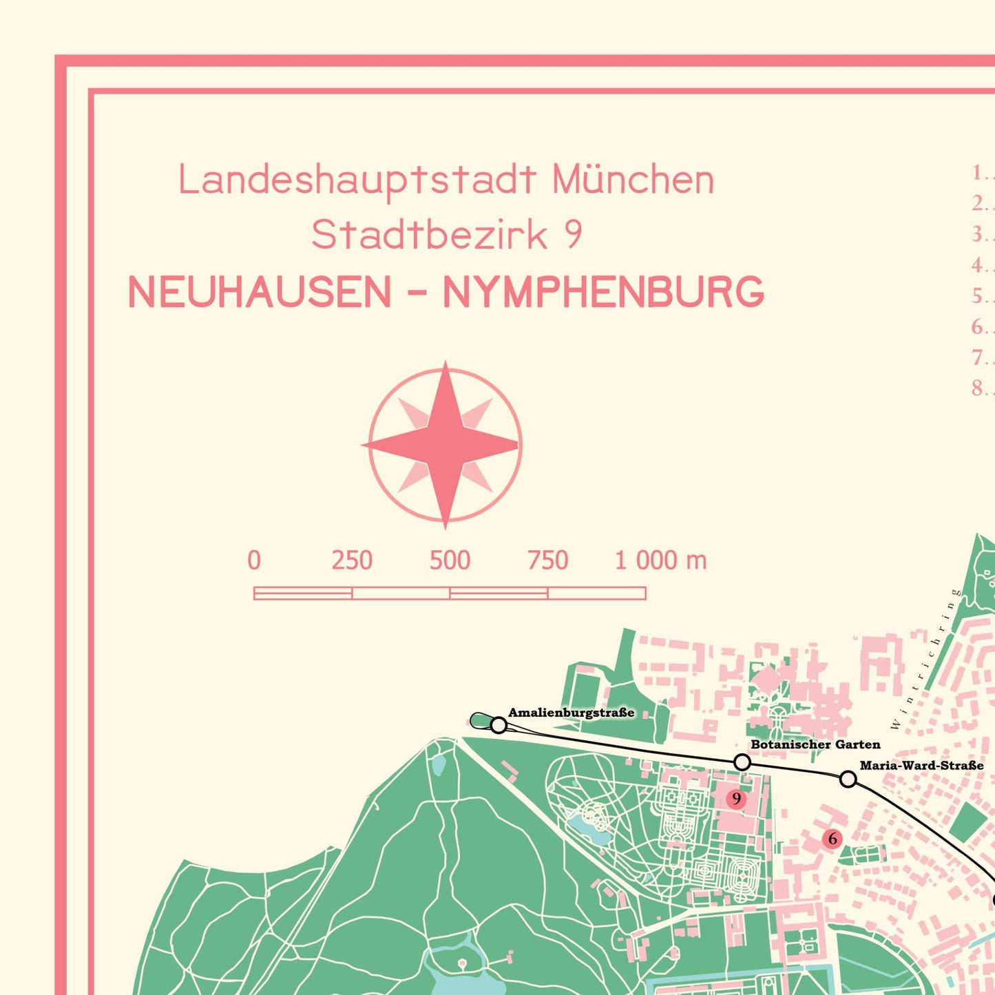 Poster Stadtkarte München Neuhausen-Nymphenburg