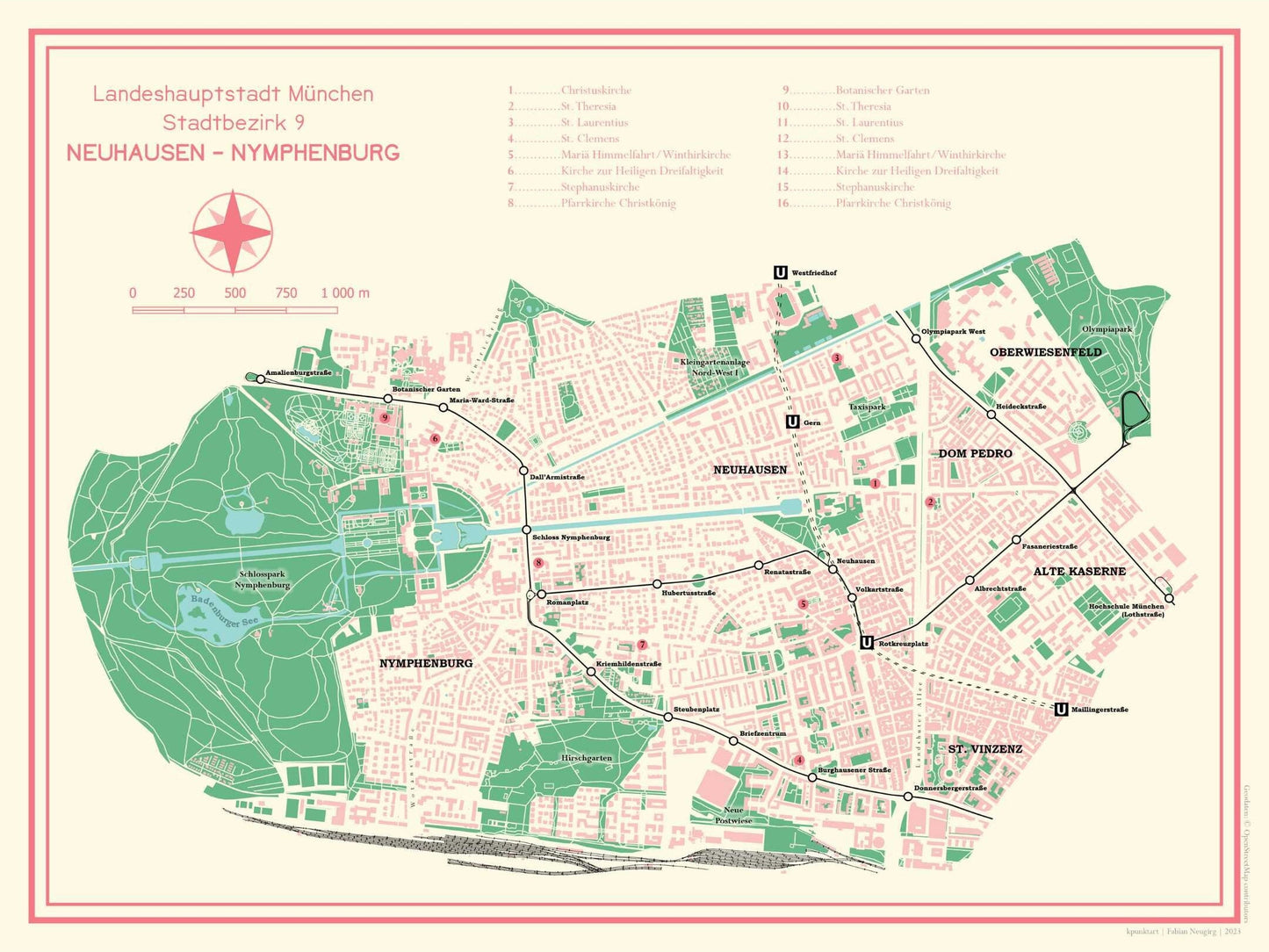 Poster Stadtkarte München Neuhausen-Nymphenburg